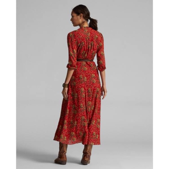 RRL Ralph Ralph Lauren Red Bias-Cut Floral Cotton Dress Size 1 XS Small - Picture 5 of 14